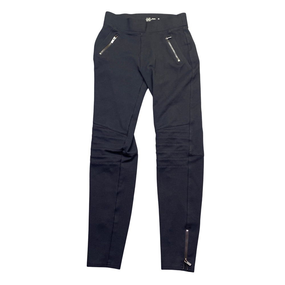 Abercrombie & Fitch Womens XS Black Moto Skinny Pants Ribbed Knee Ankle Zip
